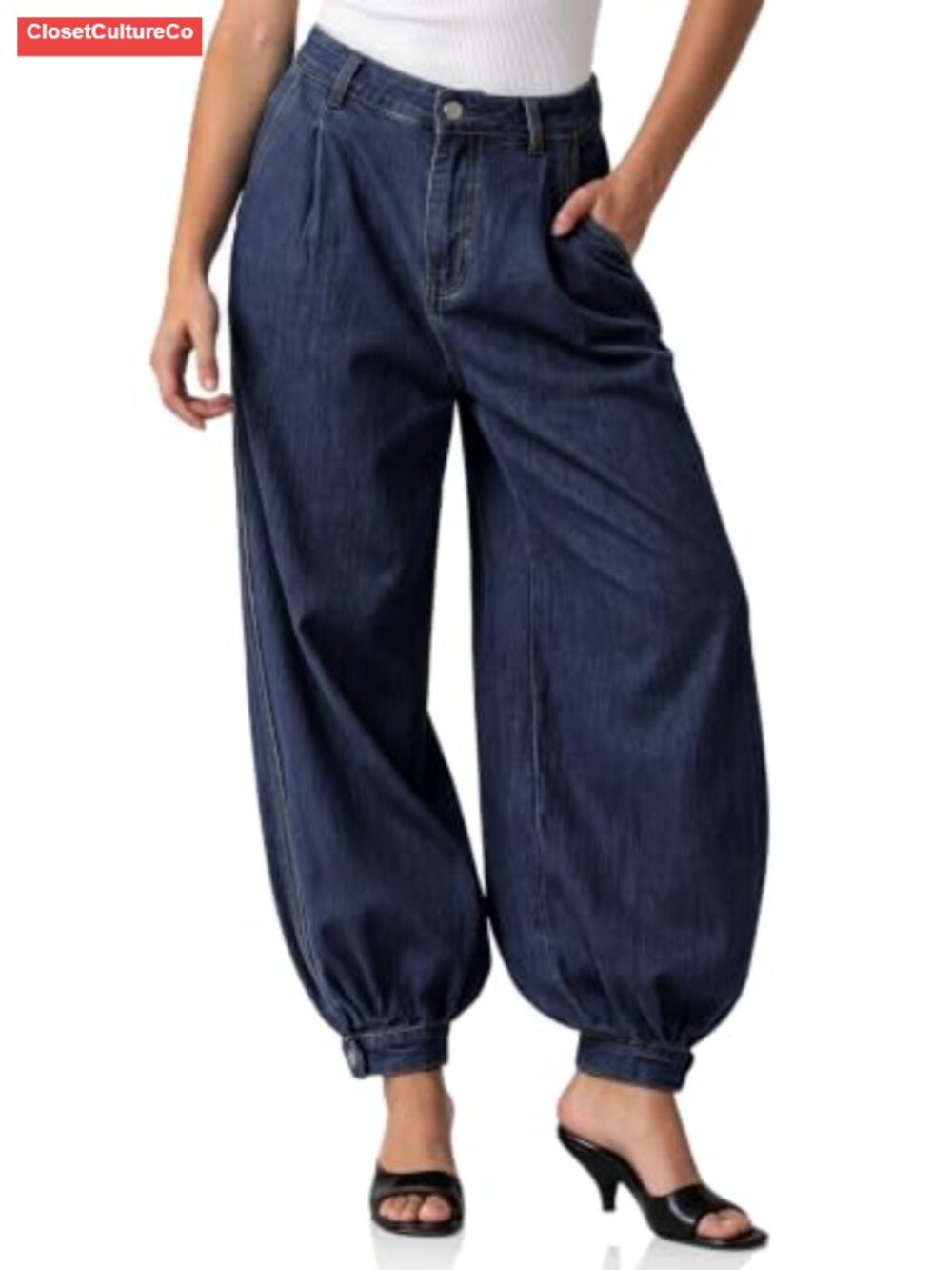 Womens Baggy Balloon Jeans High Waisted Wide Leg Boyfriend Denim Pants